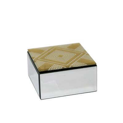 Sagebrook Home 13203-04 Decorative Wood & Glass Storage Box, Silver/Gold Mdf/Glass, 5 x 5 x 2.5 Inches
