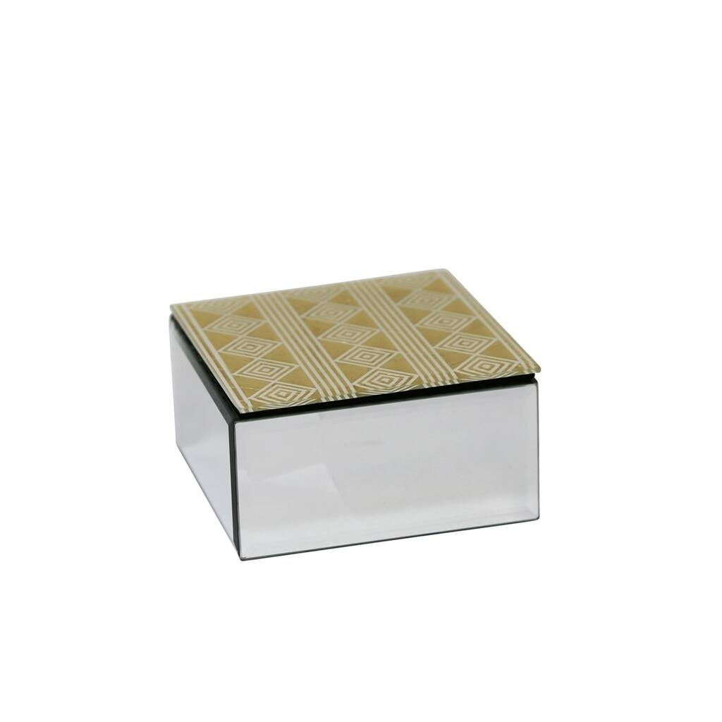 Sagebrook Home 13203-05 Decorative Wood & Glass Storage Box, Silver/Gold Mdf/Glass, 5 x 5 x 2.5 Inches