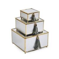 Sagebrook Home 13319-07 Storage Boxes W/ Tassels, Silver Glass/Pu, 7.75 x 7.75 x 4.75 Inches (Set of 3)