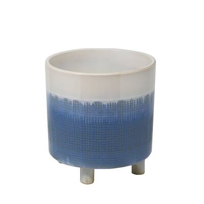 Sagebrook Home 13734-05 Decorative Ceramic Footed Pot, Multi Blue Ceramic, 8.5 x 8.5 x 8.25 Inches