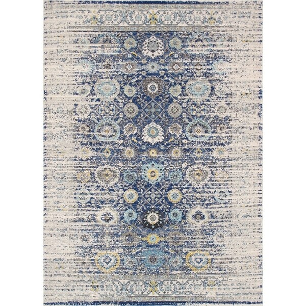 Chelsea Design Navy/Ivory Machine Made/Power Loom Rug (6' 7" X 9' 0") - 7' x 9'