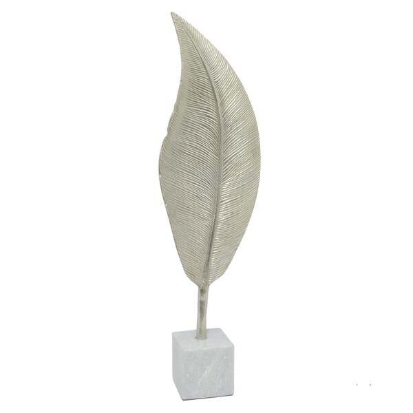 21.75 " Metal Leaf With Marble Base - Silver in Silver