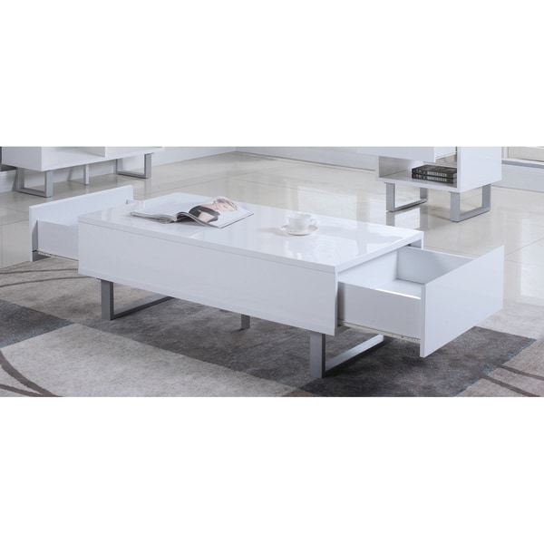 Contemporary Glossy White Coffee Table - 48.50" x 23.25" x 16.50"