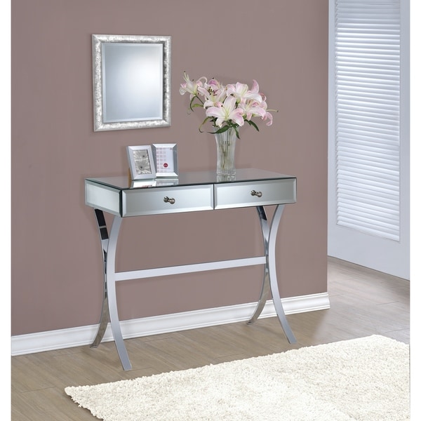 Contemporary Mirrored Metal Console Table - 35.50" x 15.75" x 31.25"