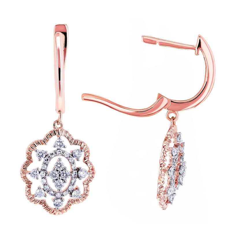 Annello by Kobelli 10k Gold 2/5ct TDW Diamond Floral Latch Back Drop Earrings