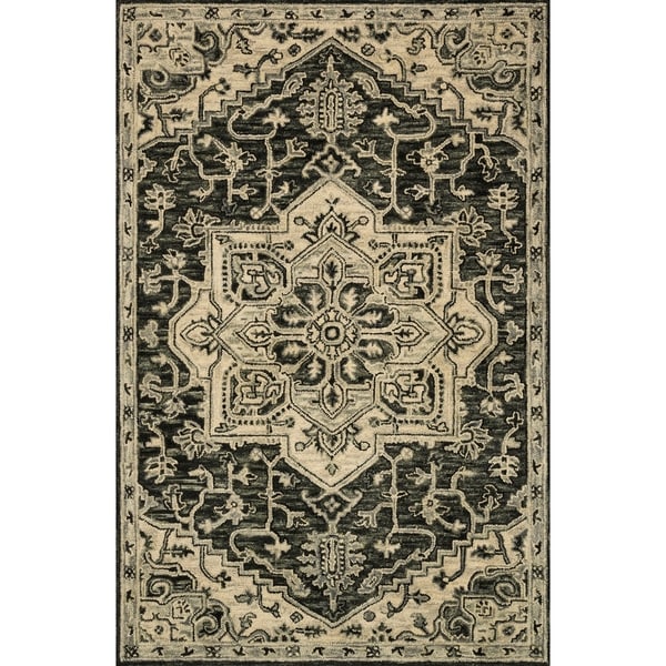 Hand-hooked Wool Grey Traditional Medallion Rug - 3'6" x 5'6"