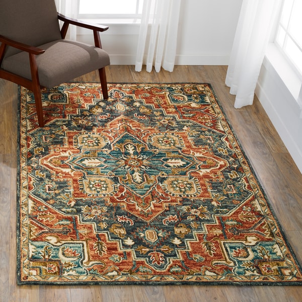 Hand-hooked Beige/ Grey Traditional Medallion Wool Area Rug - 9'3" x 13'