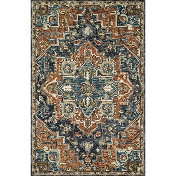 Hand-hooked Navy/ Rust Traditional Medallion Wool Area Rug - 9'3" x 13'