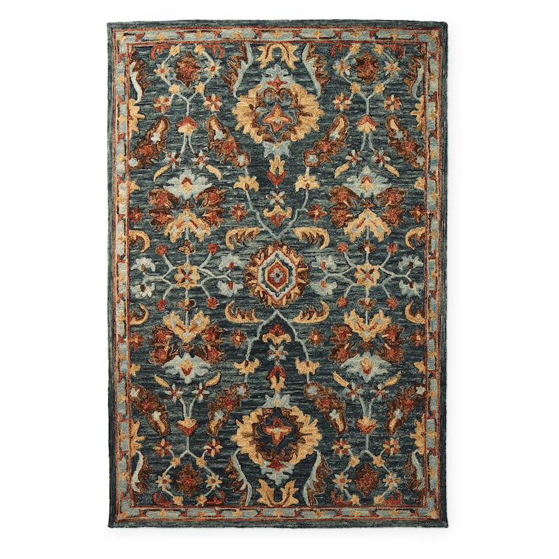 Alexander Home Madeline Wool Hand-Hooked Traditional Rug - 5' x 7'6" - Denim/Multi