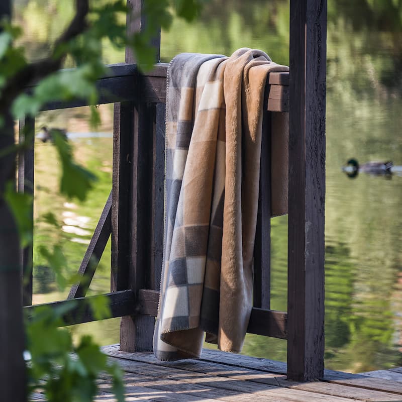 Denali Gray Plaid/Cashew Blanket