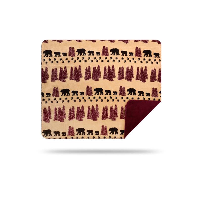 Denali Wheat Denali Bear/Merlot Blanket