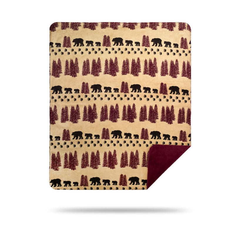 Denali Wheat Denali Bear/Merlot Blanket
