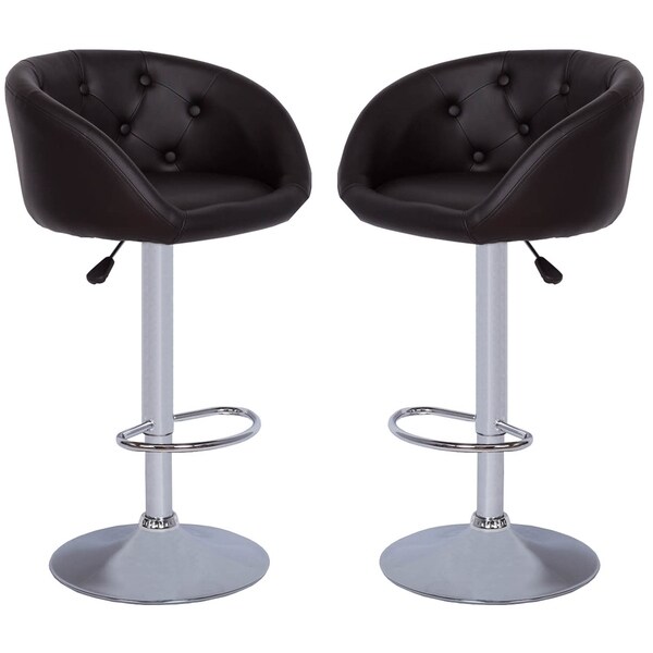 Tufted Black PU Leather Adjustable Bar Stool (Set of 2)