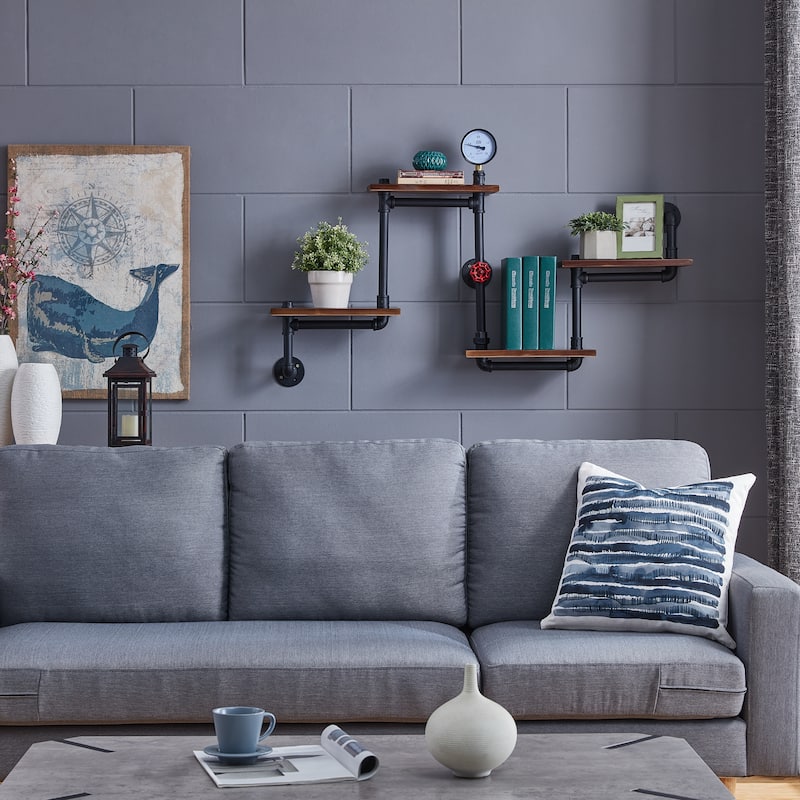 Danya B. Industrial Rustic 4-tier Pipe Floating Shelves