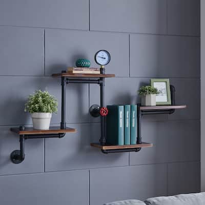 Danya B. Industrial Rustic 4-tier Pipe Floating Shelves