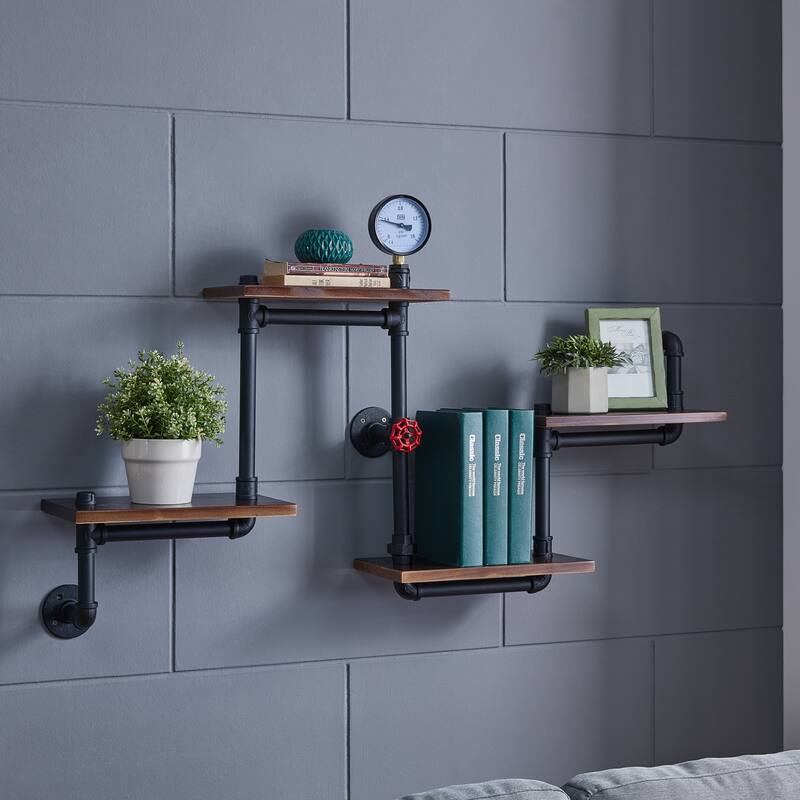 Danya B. Industrial Rustic 4-tier Pipe Floating Shelves