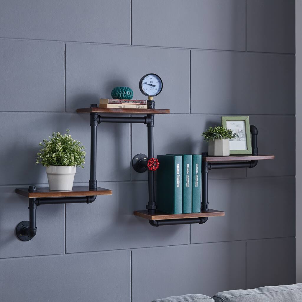 Danya B. Industrial Rustic 4-tier Pipe Floating Shelves