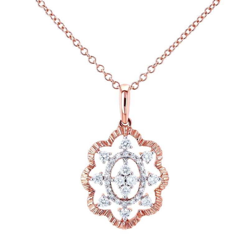Annello by Kobelli 10k Gold 1/4ct TDW Diamond Floral Pendant Necklace, 18in Chain (Multiple Color Options)