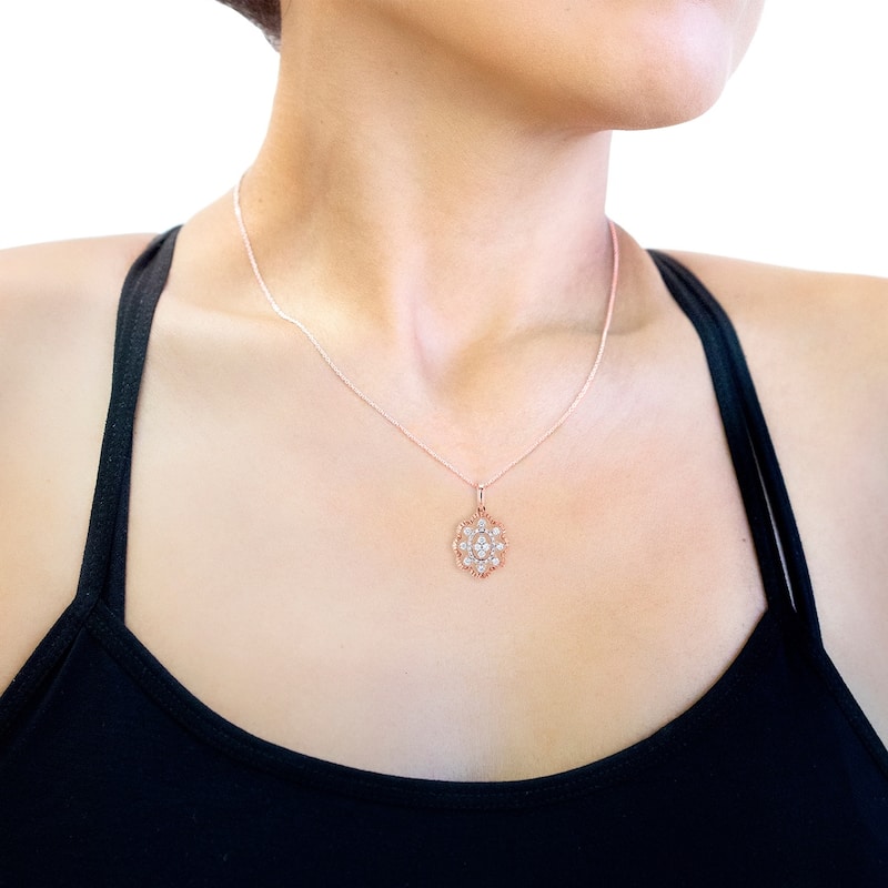 Annello by Kobelli 10k Gold 1/4ct TDW Diamond Floral Pendant Necklace, 18in Chain (Multiple Color Options)