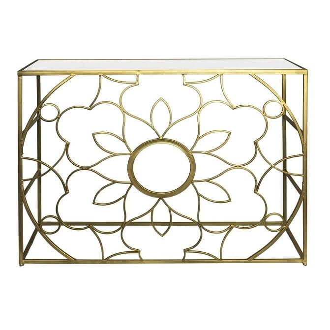 Sagebrook Home  11556 Metal Console Table W/ White Top, Gold Metal, 42 x 11.75 x 32 Inches