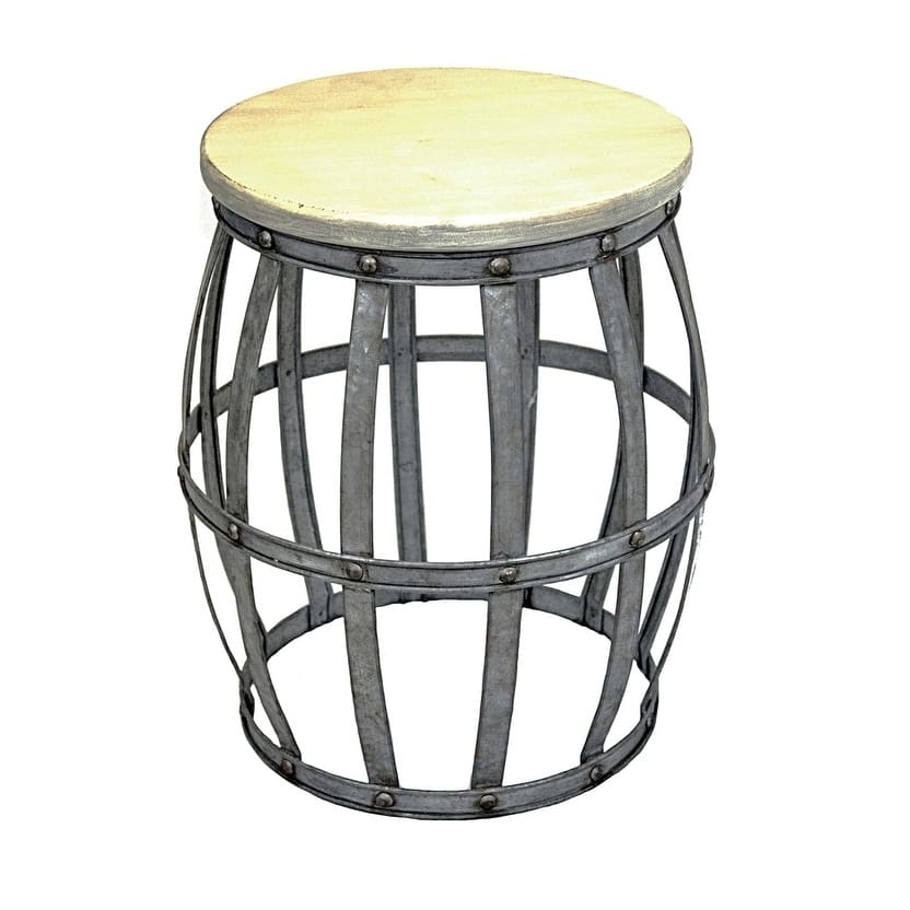 Sagebrook Home 11512 Metal Barrel Side Table W/ Natural Wood Top Metal, 15.25 x 15.25 x 17.25 Inches