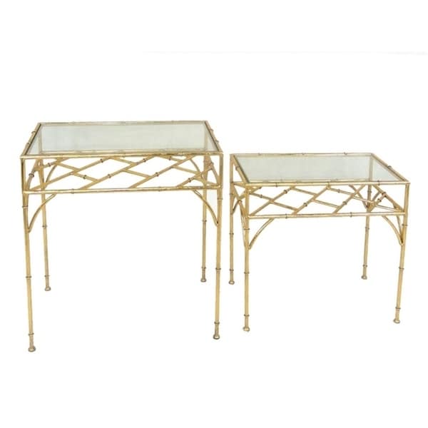Sagebrook Home 12284-02 Metal & Glass Accent Tables, Gold Metal/Glass, 24 x 14 x 26 Inches (Set of 2)