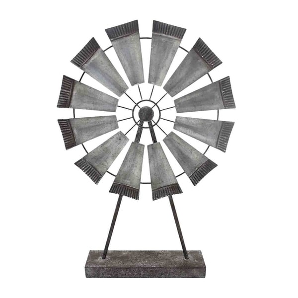 Sagebrook Home 12642-01 Metal Windmill Table Decor, Gray Metal, 13.25 x 3 x 19.5 Inches