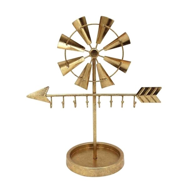 Sagebrook Home 12643 Metal Windmill, Arrow & Hooks Table Decor, Gold Metal, 12.5 x 5.75 x 14 Inches
