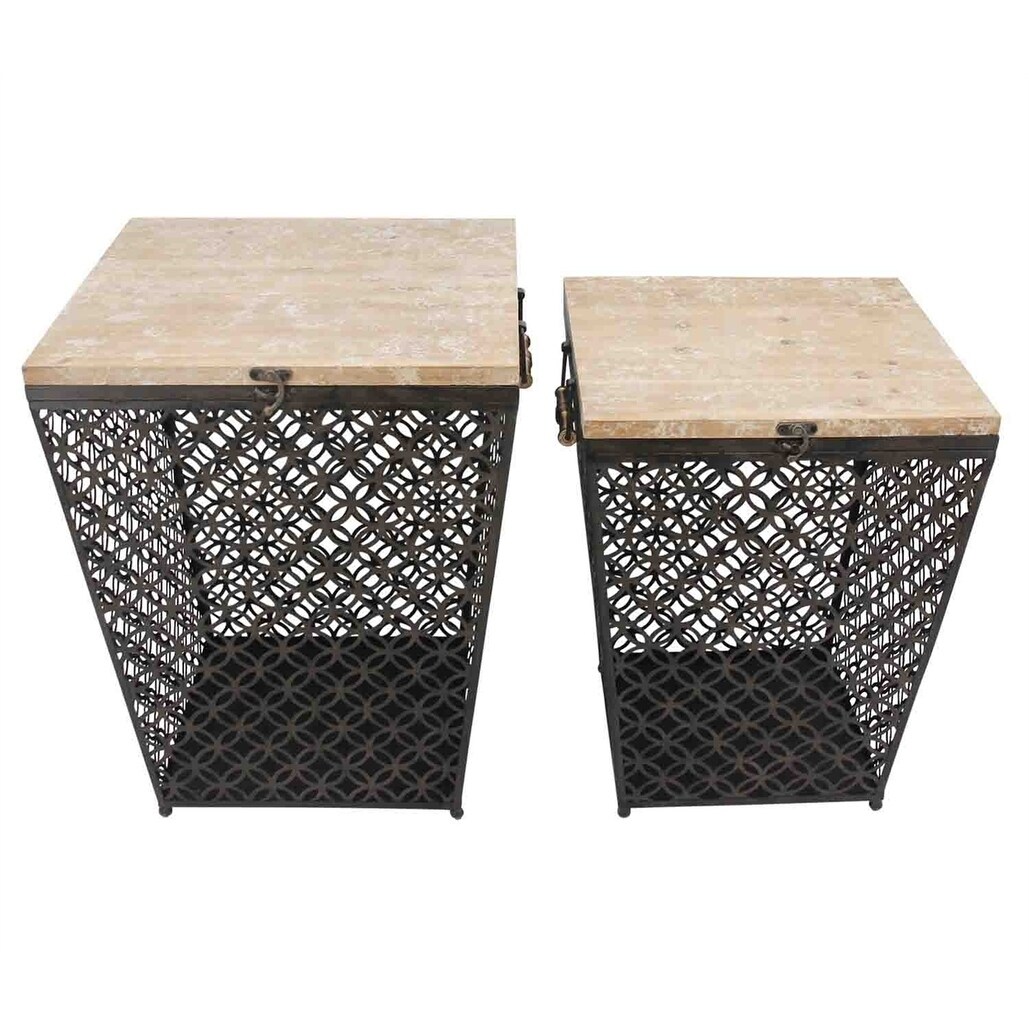 Shop Sagebrook Home 12656 Metal Side Tables W Storage Black Metal 19 75 X 18 5 X 22 5 Inches Set Of 2 Overstock 21353378