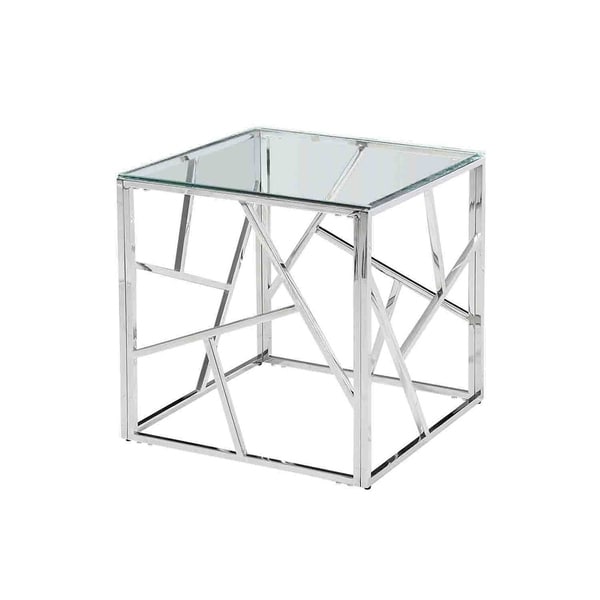 Sagebrook Home 12805-02 Stainless Steel & Glass Side Table, Silver, Kd Metal, 21.75 x 21.75 x 21.75 Inches
