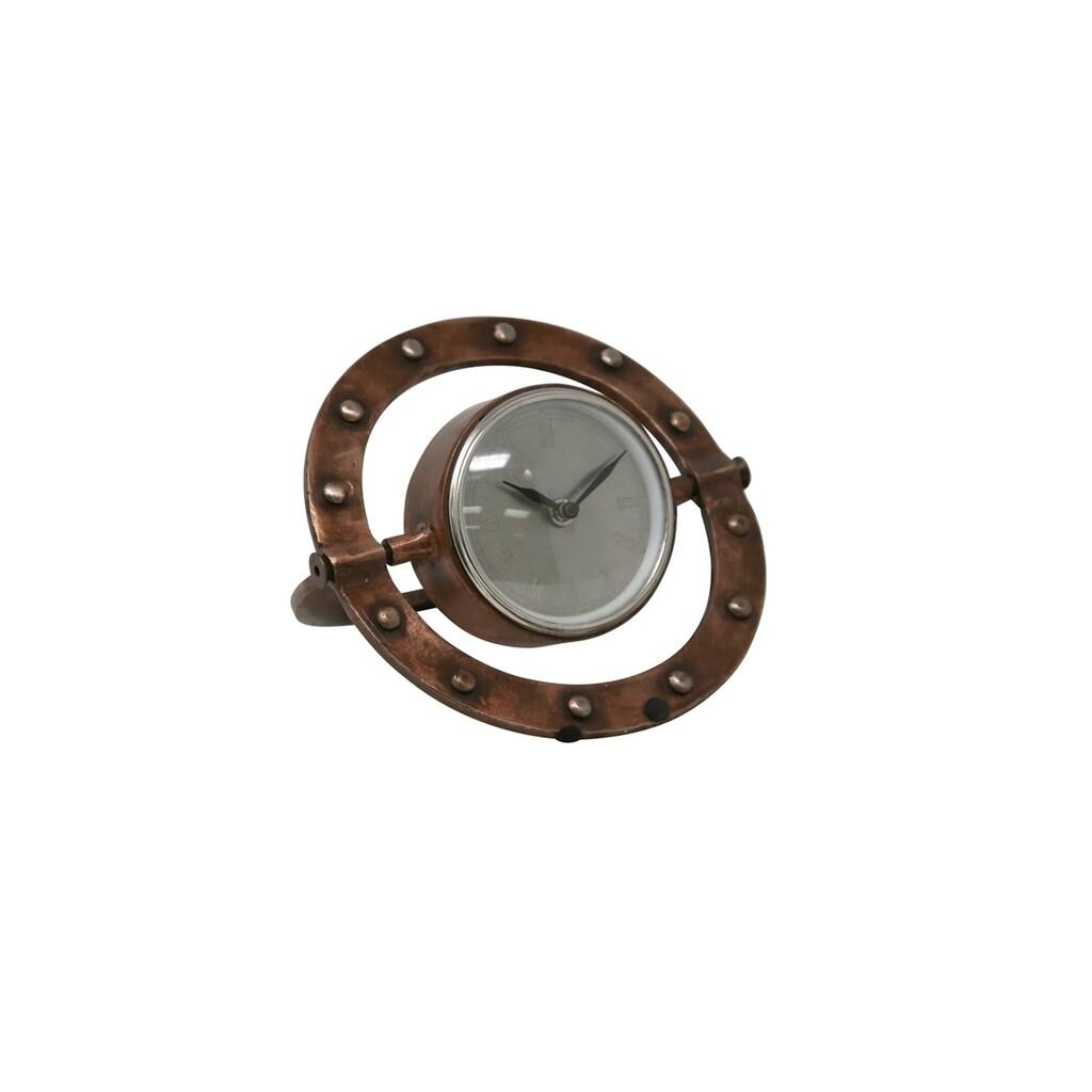 Sagebrook Home 12854 Metal Table Clock Rivet Ring Design, Copper Metal, 8 x 6 x 7.5 Inches