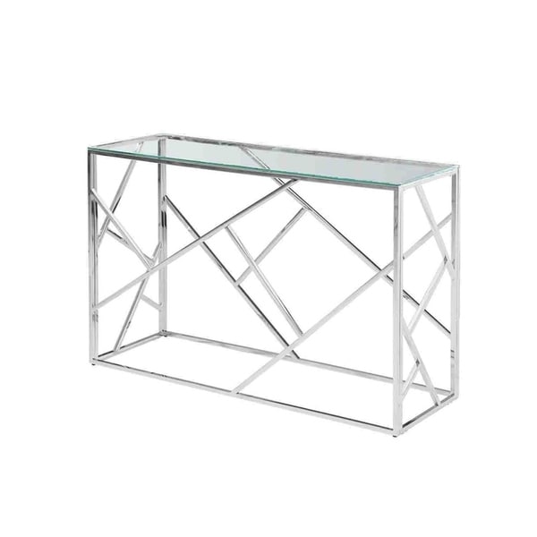 Sagebrook Home 12805-03 Stainless Steel & Glass Console Table, Silver, Kd Metal, 47.25 x 15.75 x 30.75 Inches