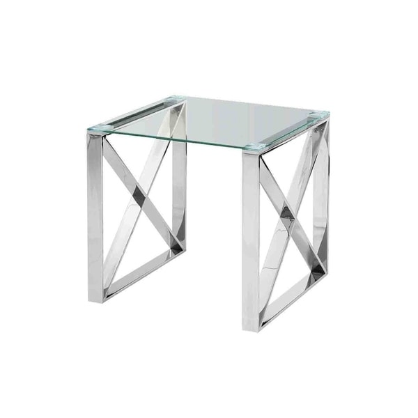 Sagebrook Home 12802-02 Stainless Steel & Glass Side Table, Silver, Kd Metal, 21.75 x 21.75 x 21.75 Inches