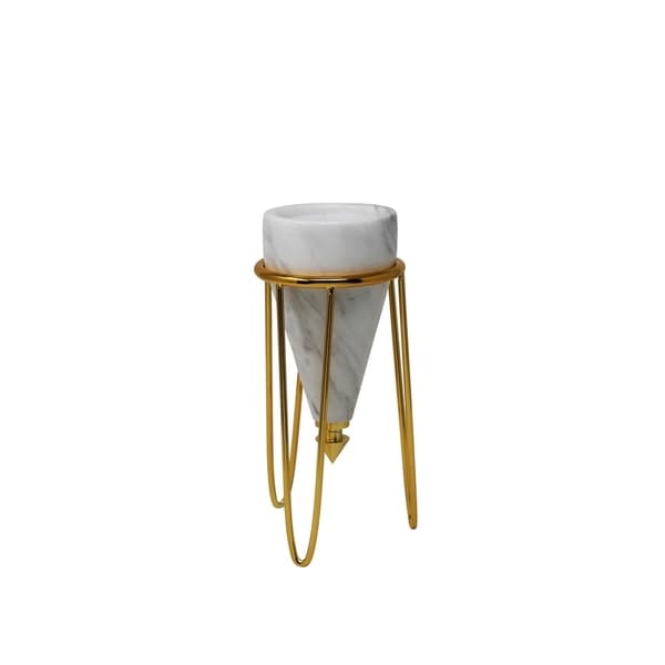 Sagebrook Home 13280-02 Metal/Marble Table Decor, White/Gold Metal/Stone, 4.25 x 4.25 x 9.5 Inches
