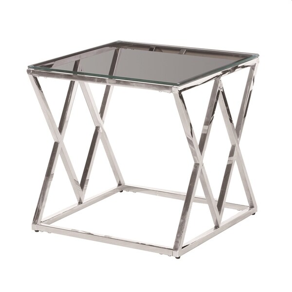 Sagebrook Home 13745-02 Stainless Steel & Glass Side Table, Silver - Kd Metal/Glass, 21.5 x 21.5 x 21.5 Inches