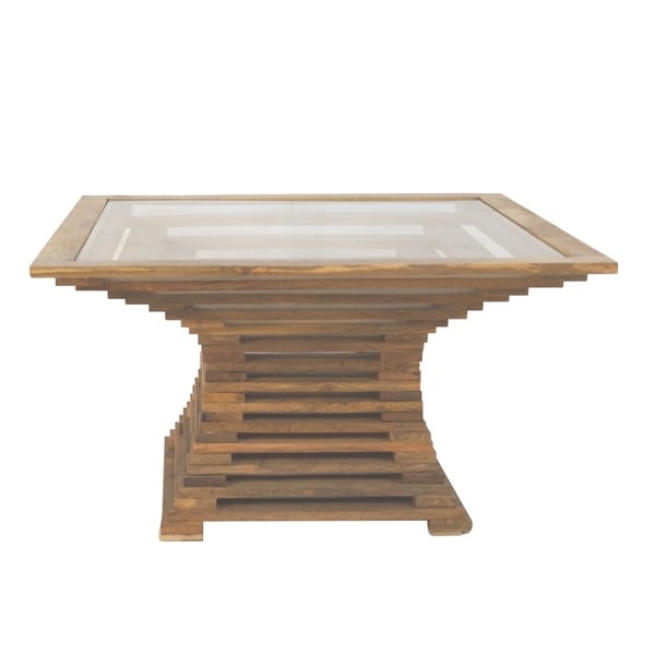 Sagebrook Home 13525-02 Wooden Cocktail Table With Glass Top, Brown Wood/Glass, 34.5 x 34.5 x 20 Inches