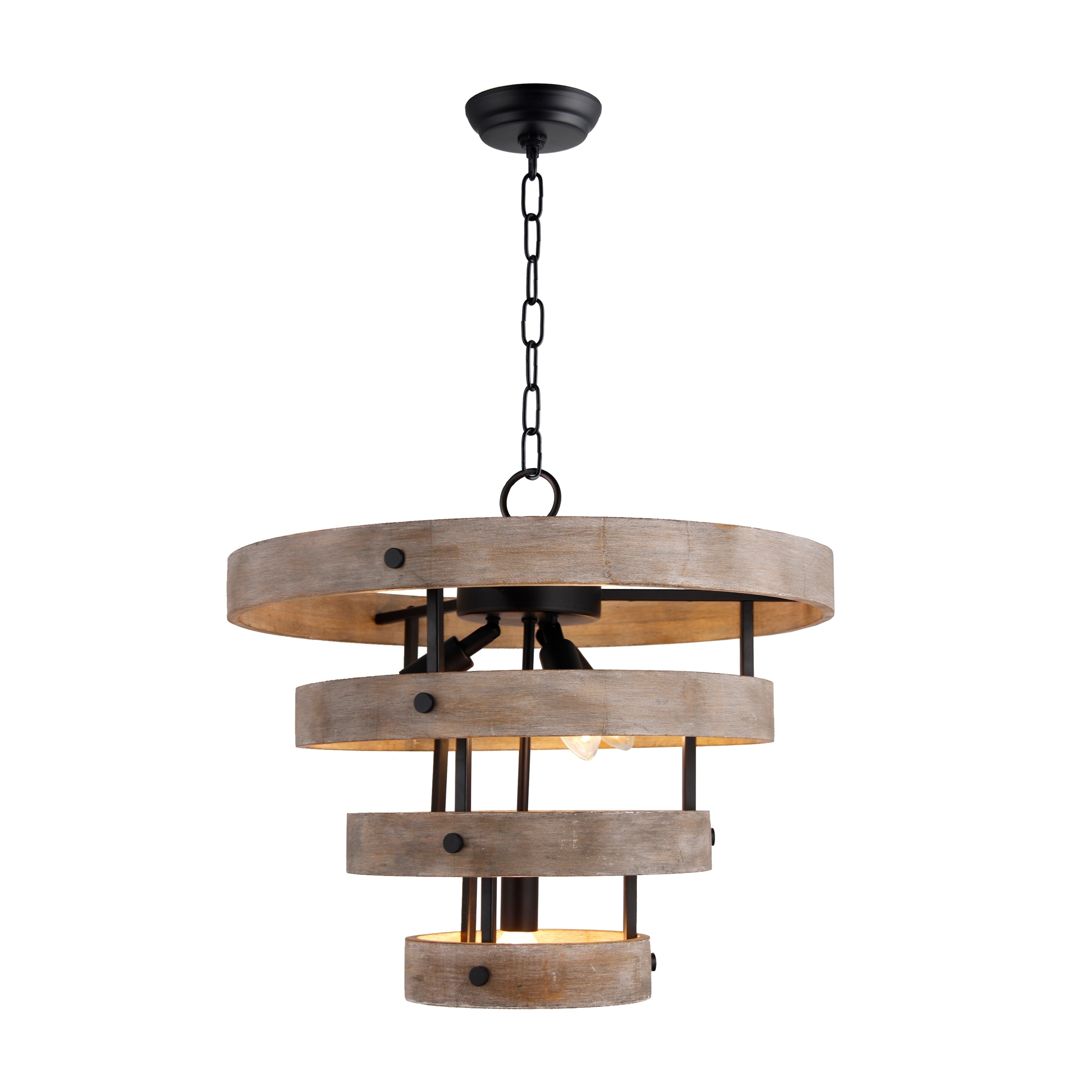 4 Light Candle-Style Wood Drum Chandelier in Matte Black and Natural Wood finish - Chandeliers For Bedrooms by Overstock.com
