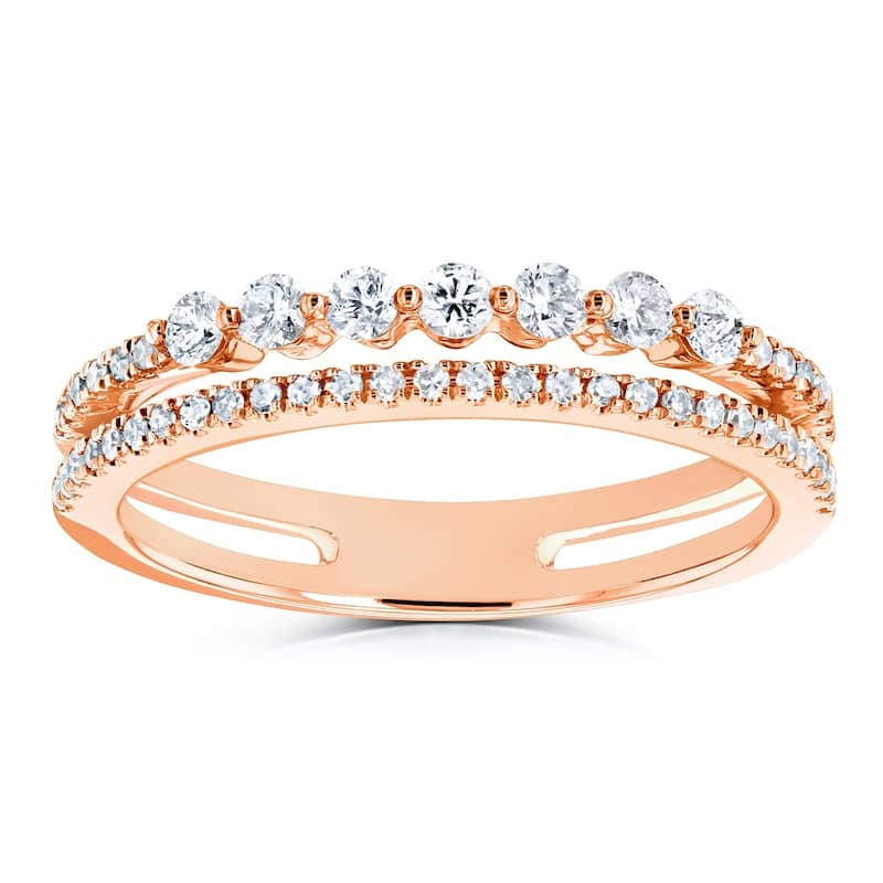 Annello by Kobelli 10k Gold 1/4ct TDW Diamond Two-Row Parallel Band Fashion Ring