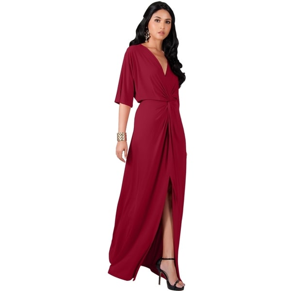 Deep V-Neck Plain Half Sleeve Maxi Dress