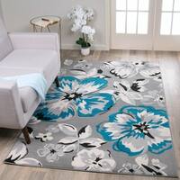 Modern Floral Circles Blue Area Rug - 7'6" x 9'5"