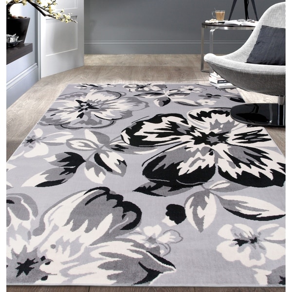 Modern Floral Circles Gray Area Rug - 6'6" x 9'