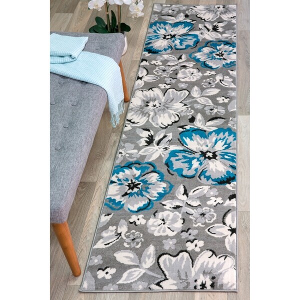 Modern Floral Circles Blue Runner Rug - 2' x 7'2" Runner