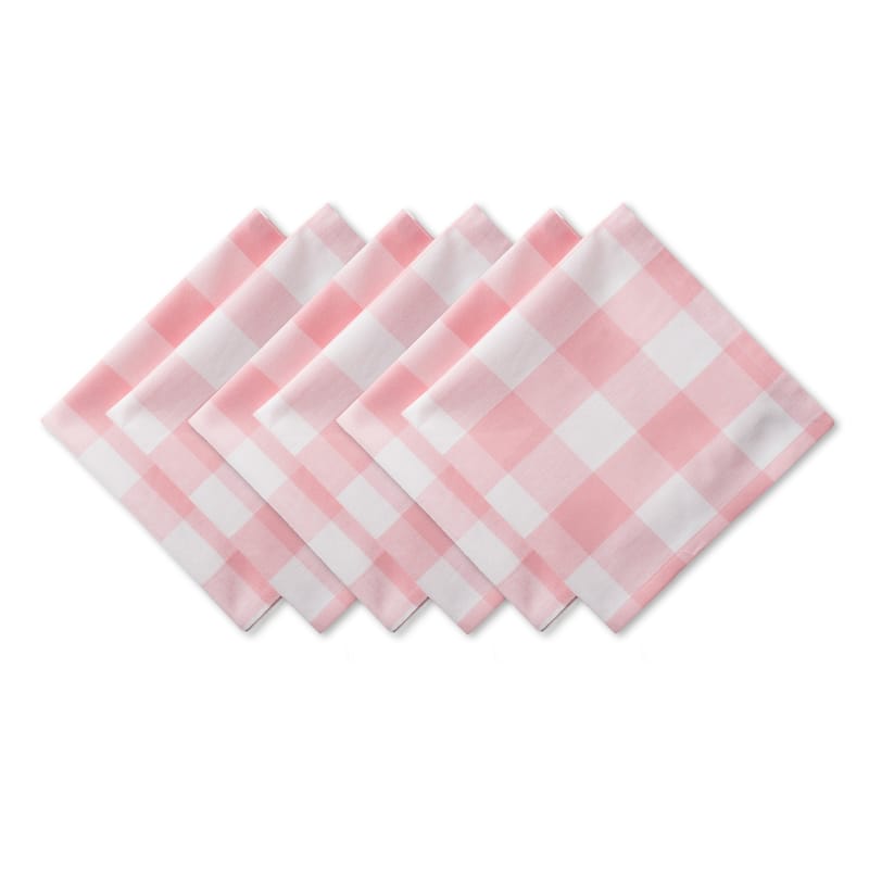 Design Imports Black Buffalo Check Napkin Set (Set of 6) - Pink & White