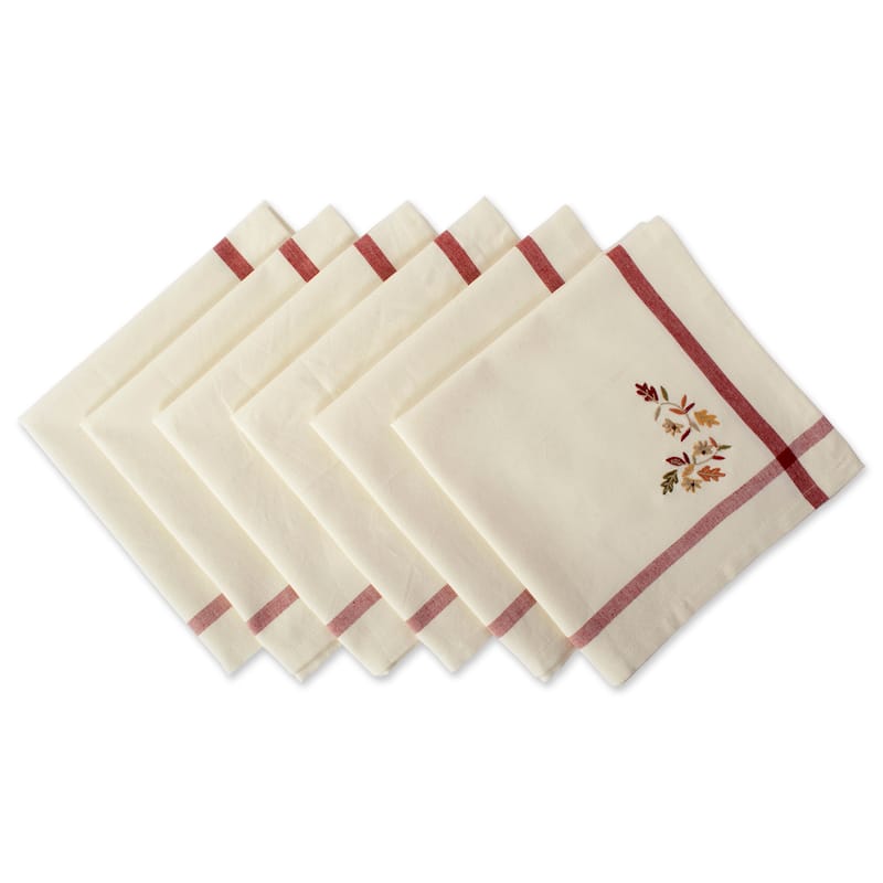 Design Imports Natural Embroidered Fall Leaves Napkin Set (Set of 6) - Natural