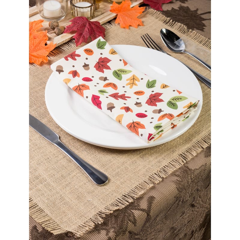 Design Imports Natural Embroidered Fall Leaves Napkin Set (Set of 6)