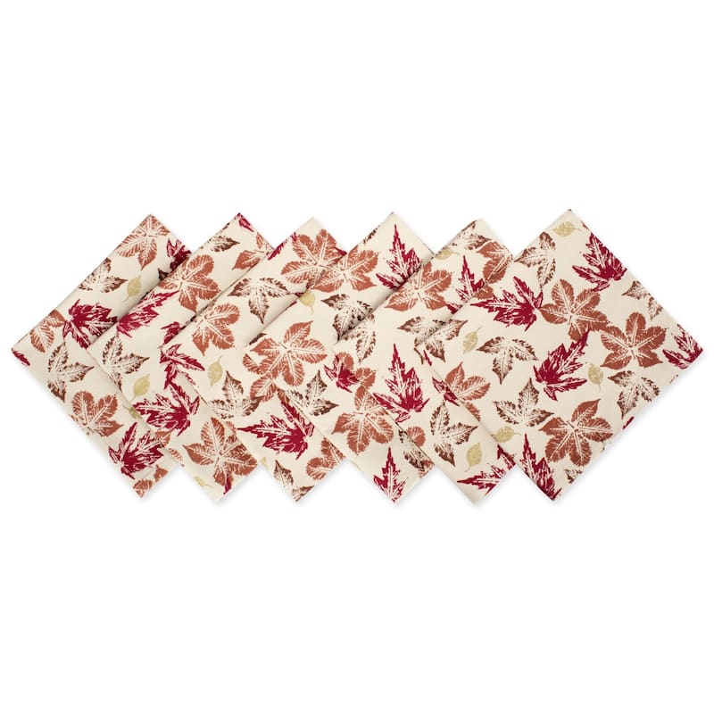 Design Imports Black/Cream Harelquin Print Napkin Set (Set of 6) - Rustic Leaves