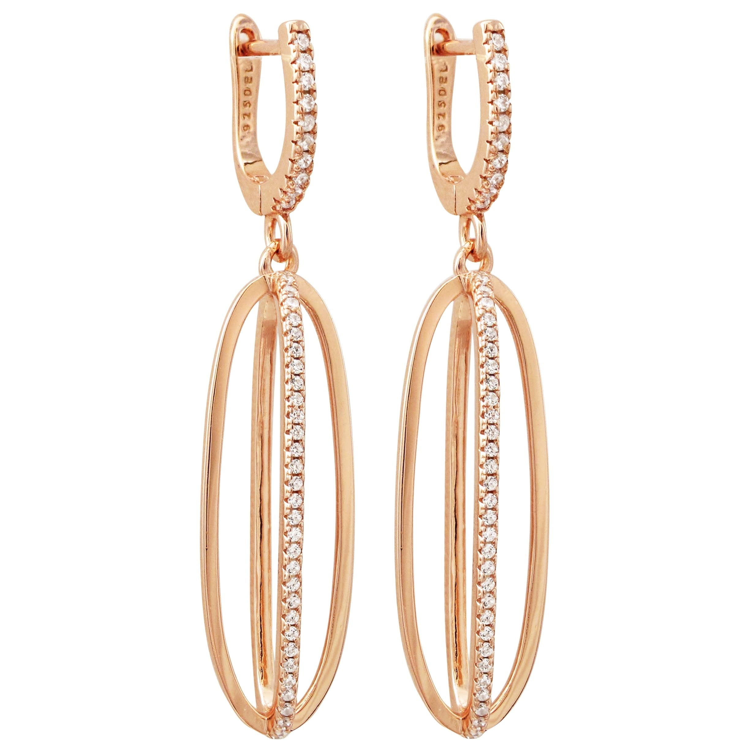 Sterling Silver Rose Double Oval Hoop Earrings