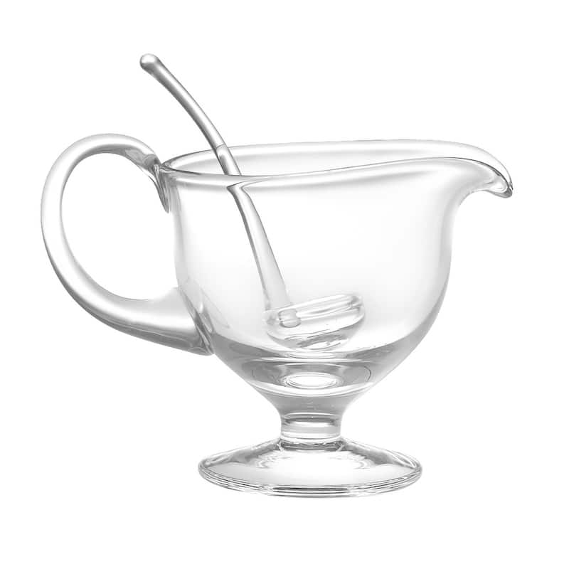 Majestic Gifts European High Quality Glass Gravy Boat W/ Ladle, Gravy is 8.5"L x 5"H, Ladle is 5.5" L- 12..5 OZ.
