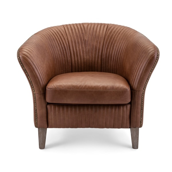 Shop Wagner Brown Leather Barrel Chair - On Sale - Overstock - 21378245