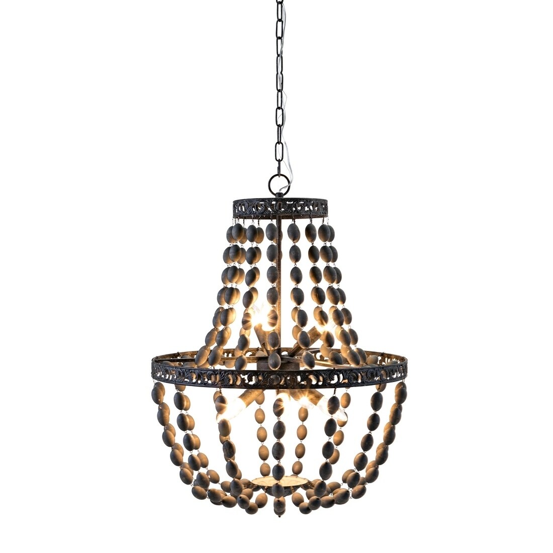 Darcy Black Wood Bead Chandelier (Less than 60 Watts - Black - Hardwired - Indoor - Iron/Wood) - Chandeliers For Bedrooms by Overstock.com